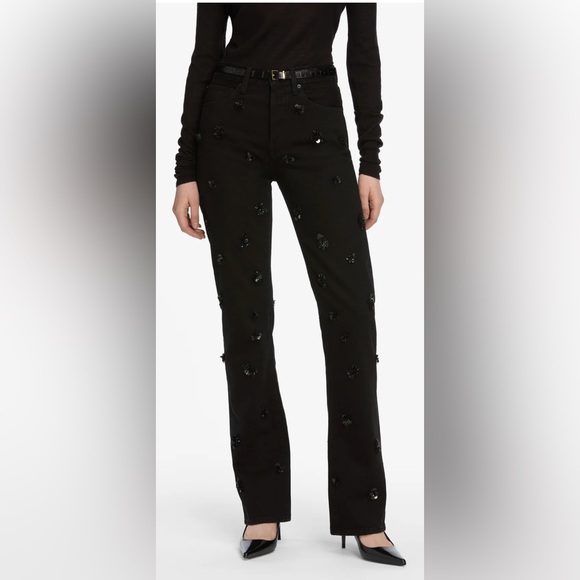 FRAME The Embellished Vertical High Rise Jeans in Black - Picture 7 of 8